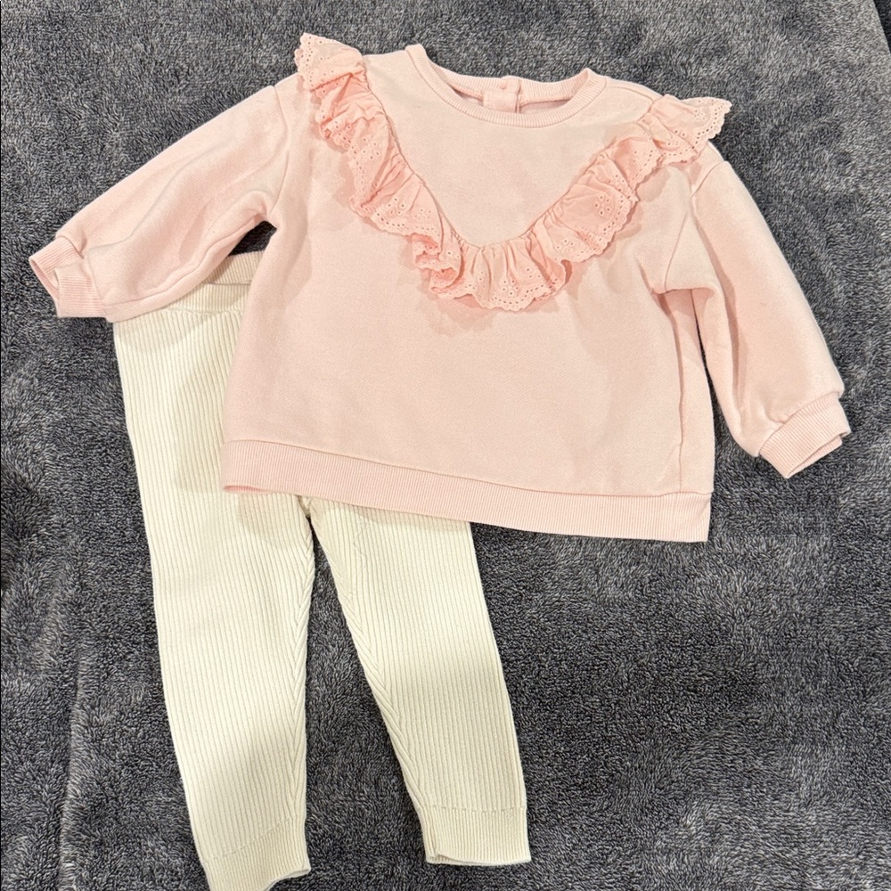 Little Me Pink Top and Cream Bottom Set